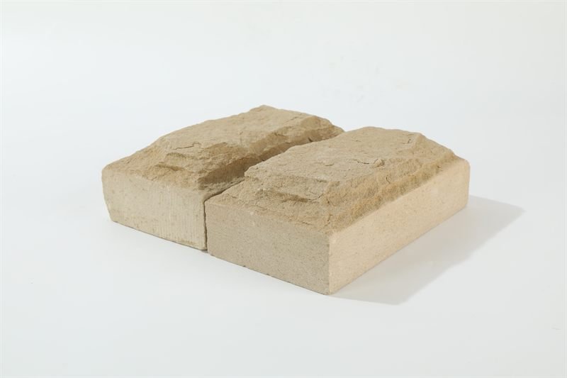 Beige sandstone bricks — mushroom face shown in closer detail