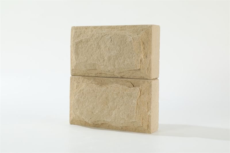 Additional view of beige sandstone bricks — mushroom face