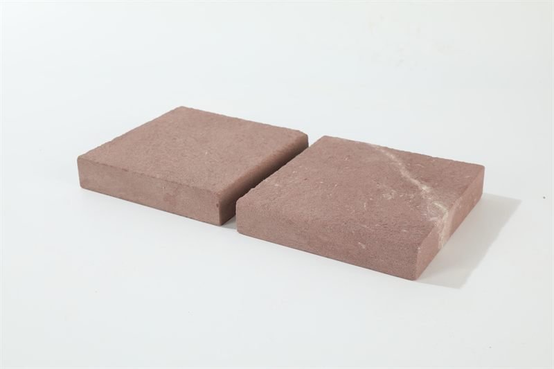 Red sandstone tiles showing surface texture