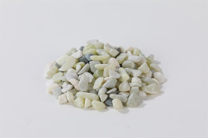Pale jade pebbles in 10–15mm showing natural shape variation