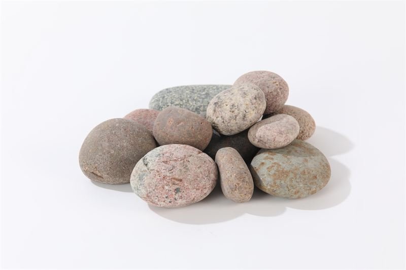 Rainbow coloured pebbles shown in closer detail