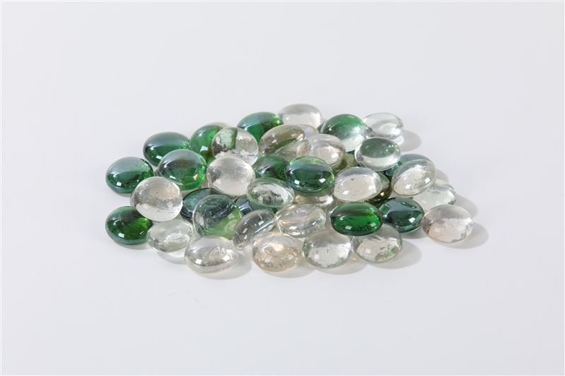 Green & Clear Glass Gems with a polished glass finish