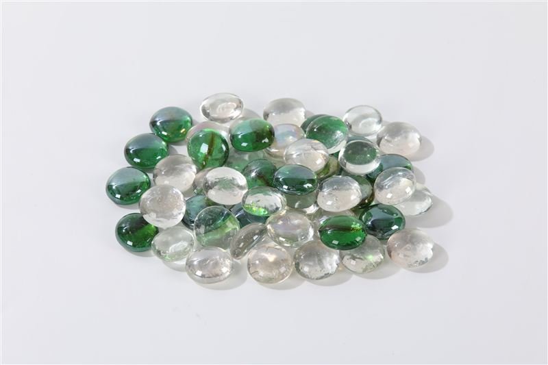 Green & clear glass gems shown in closer detail