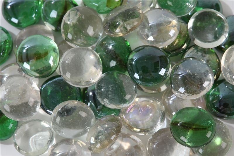 Green & clear glass gems showing surface texture