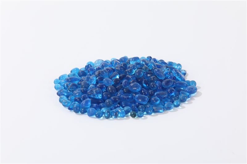Blue glass beads shown in closer detail