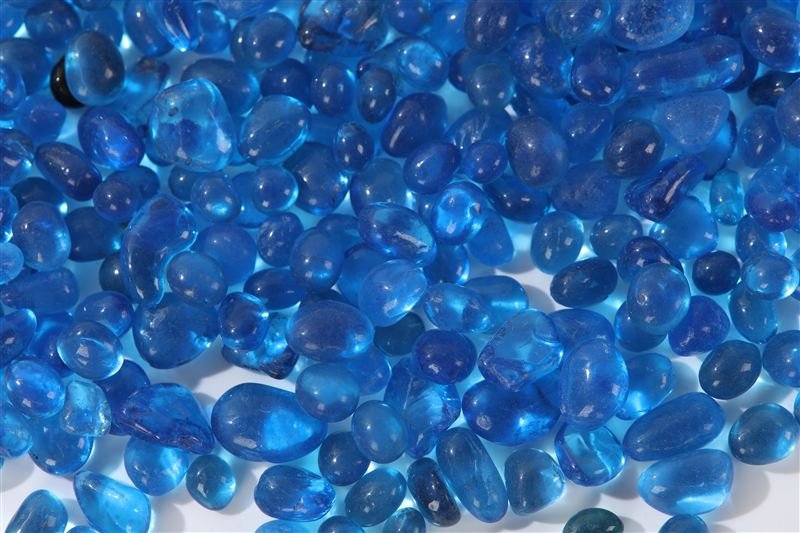Blue glass beads showing surface texture