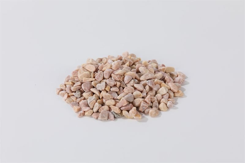 Close-up of light pink rounded gravel in 6–12mm