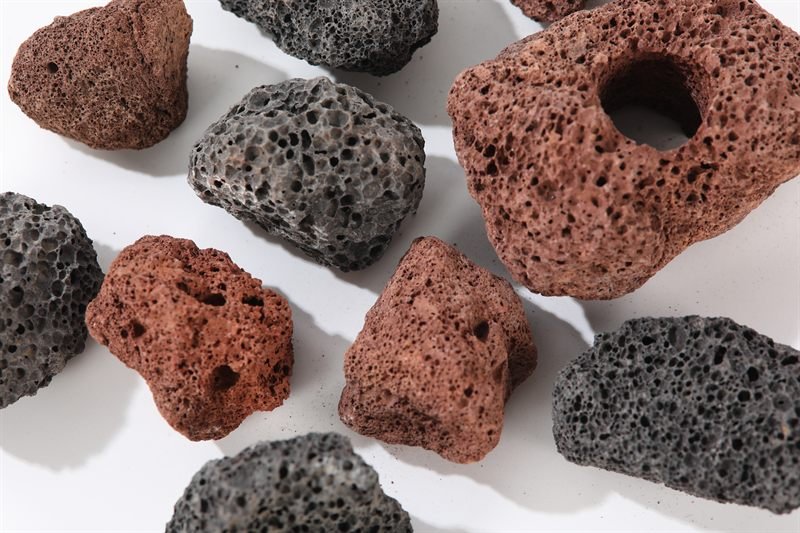 Red & grey volcanic rock in 40–70mm shown from another angle