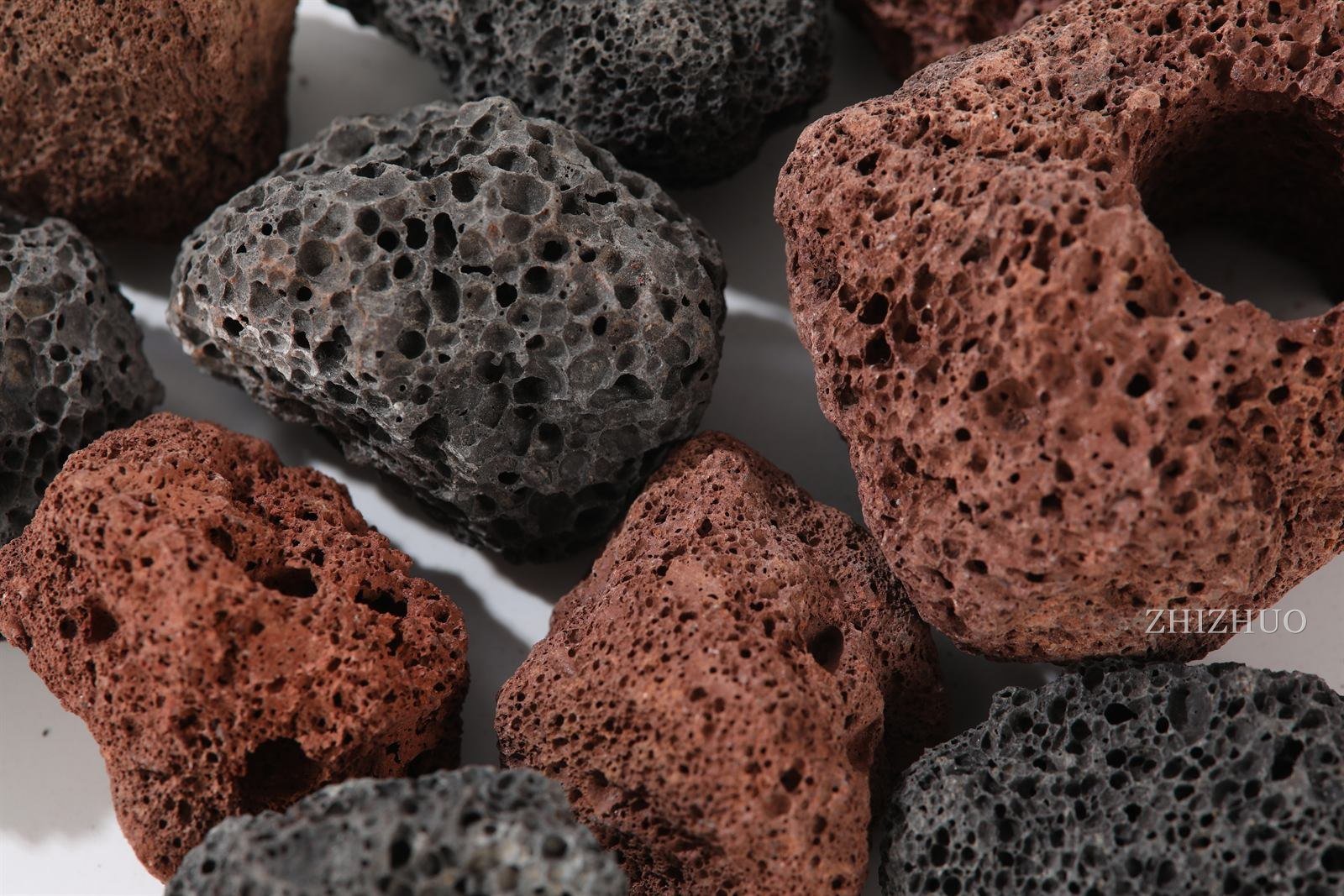 Red and black volcanic lava rock, macro