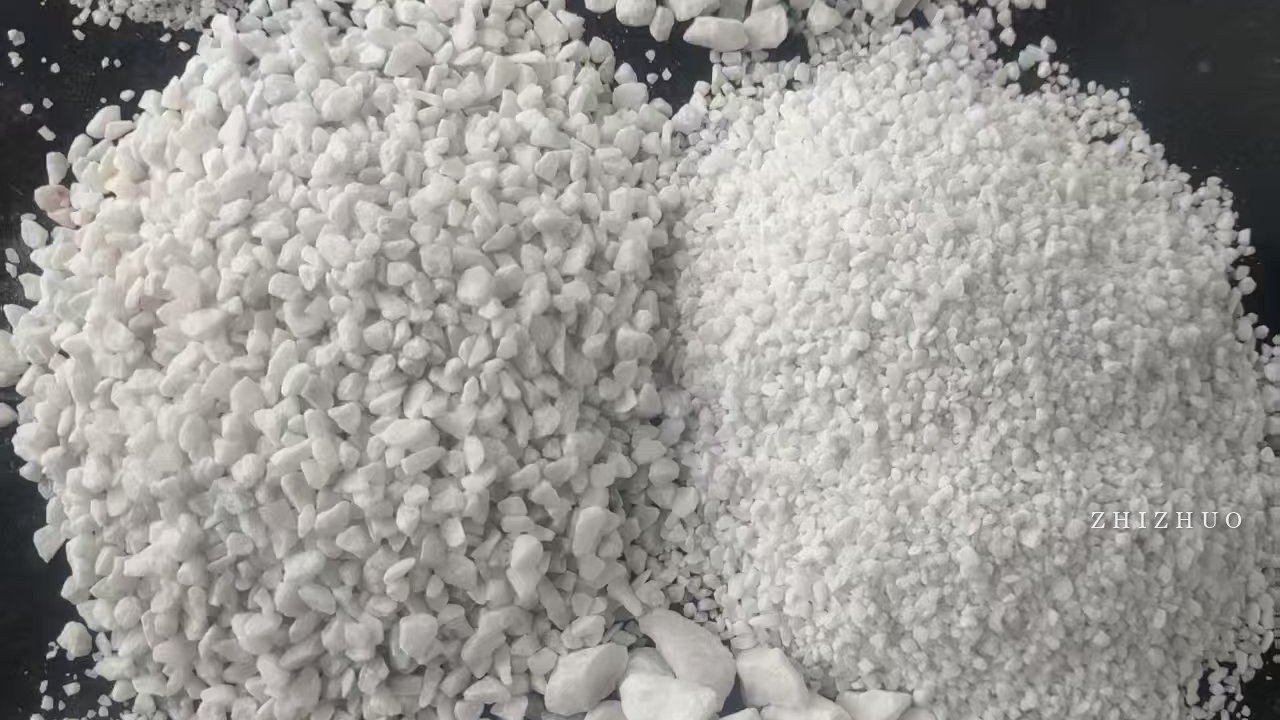 White quartz in different particle sizes for construction and industrial applications